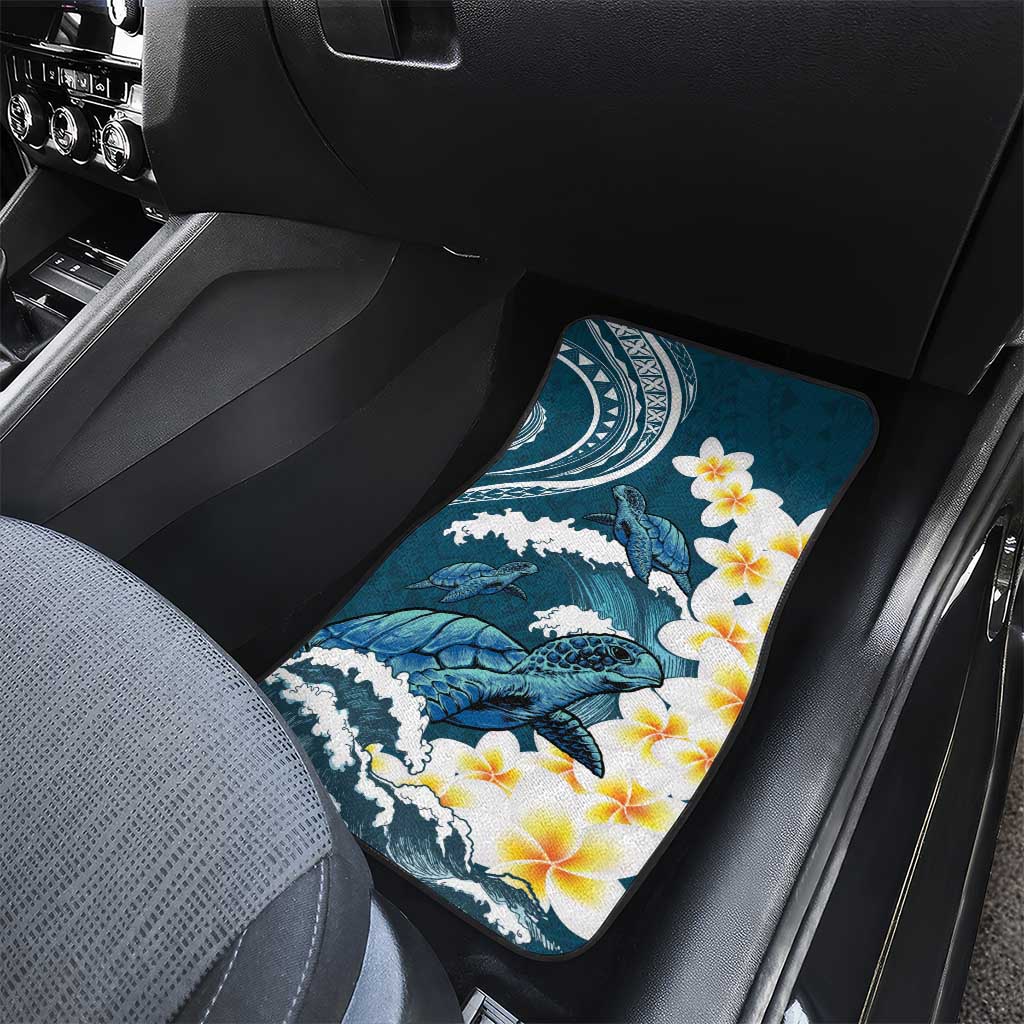 Dark Teal Polynesia Car Mats Polynesian Frangipani With Sea Turtles LT14 - Polynesian Pride