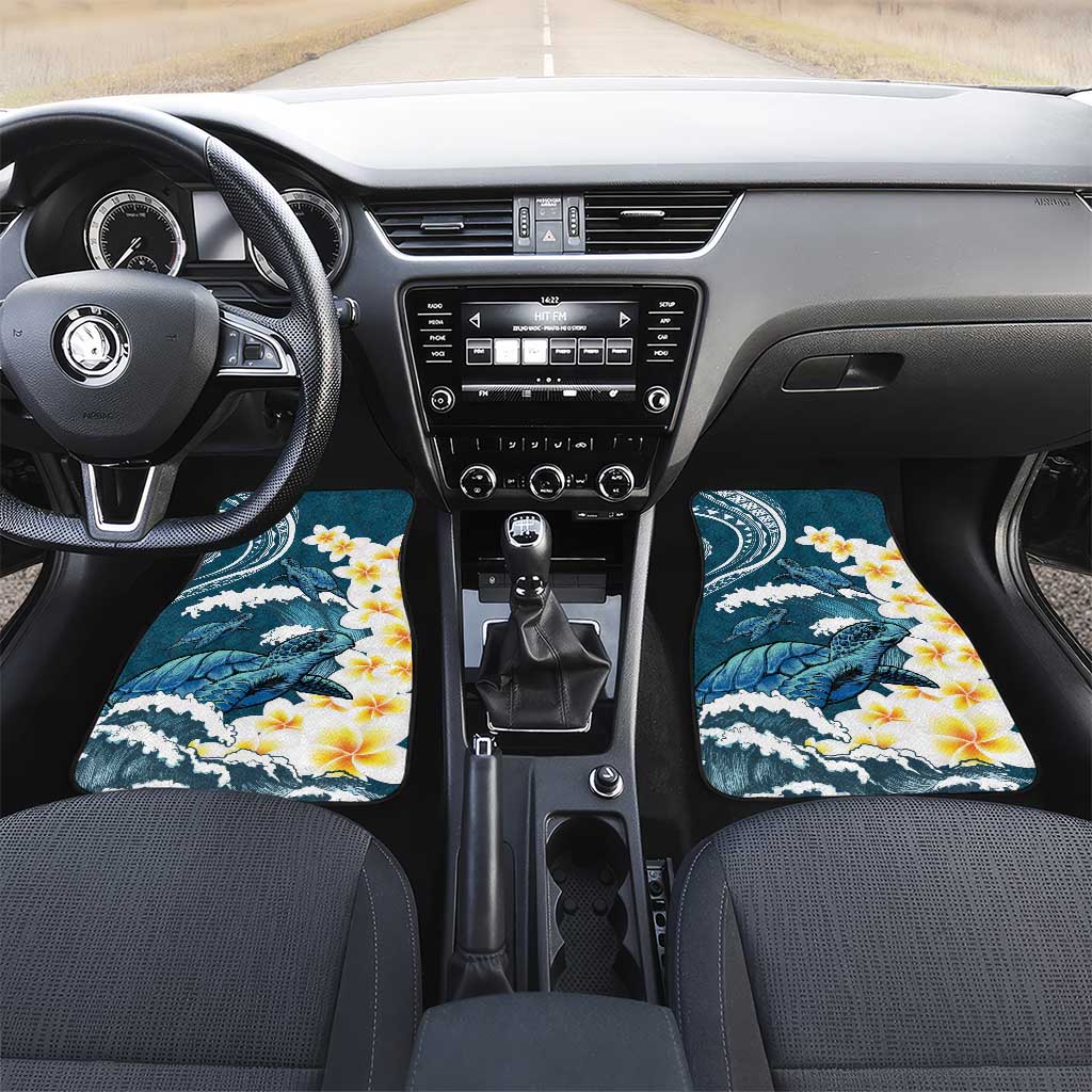 Dark Teal Polynesia Car Mats Polynesian Frangipani With Sea Turtles LT14 Set 2pcs - Front Dark Teal - Polynesian Pride