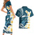 Dark Teal Polynesia Couples Matching Short Sleeve Bodycon Dress and Hawaiian Shirt Polynesian Frangipani With Sea Turtles