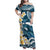 Dark Teal Polynesia Family Matching Off Shoulder Maxi Dress and Hawaiian Shirt Polynesian Frangipani With Sea Turtles