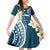 Dark Teal Polynesia Family Matching Off Shoulder Short Dress and Hawaiian Shirt Polynesian Frangipani With Sea Turtles