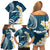 Dark Teal Polynesia Family Matching Off Shoulder Short Dress and Hawaiian Shirt Polynesian Frangipani With Sea Turtles