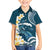 Dark Teal Polynesia Family Matching Off Shoulder Short Dress and Hawaiian Shirt Polynesian Frangipani With Sea Turtles