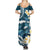 Dark Teal Polynesia Family Matching Summer Maxi Dress and Hawaiian Shirt Polynesian Frangipani With Sea Turtles