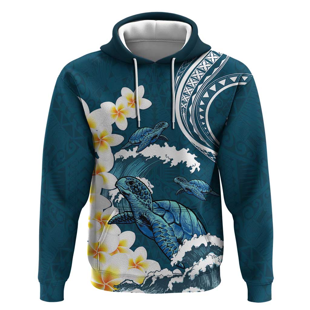 Dark Teal Polynesia Hoodie Polynesian Frangipani With Sea Turtles LT14 Pullover Hoodie Dark Teal - Polynesian Pride