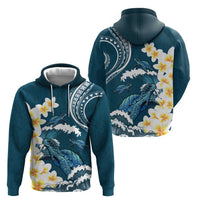 Dark Teal Polynesia Hoodie Polynesian Frangipani With Sea Turtles LT14 - Polynesian Pride