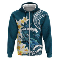 Dark Teal Polynesia Hoodie Polynesian Frangipani With Sea Turtles LT14 Zip Hoodie Dark Teal - Polynesian Pride