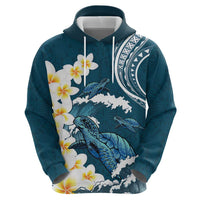 Dark Teal Polynesia Hoodie Polynesian Frangipani With Sea Turtles LT14 - Polynesian Pride