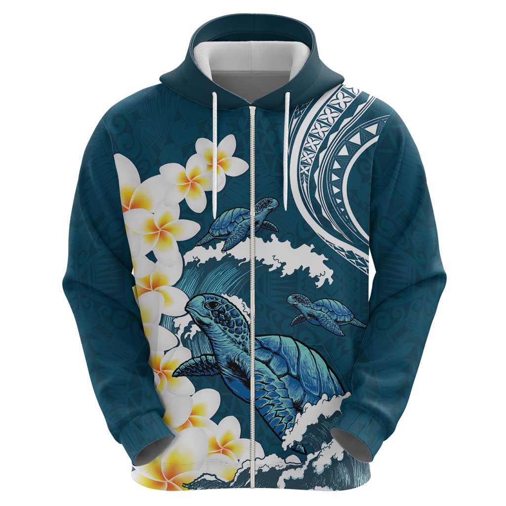 Dark Teal Polynesia Hoodie Polynesian Frangipani With Sea Turtles LT14 - Polynesian Pride