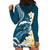 Dark Teal Polynesia Hoodie Dress Polynesian Frangipani With Sea Turtles