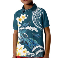 Dark Teal Polynesia Kid Polo Shirt Polynesian Frangipani With Sea Turtles LT14 Kid Dark Teal - Polynesian Pride