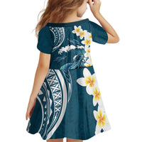 Dark Teal Polynesia Kid Short Sleeve Dress Polynesian Frangipani With Sea Turtles LT14 - Polynesian Pride