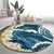 Dark Teal Polynesia Round Carpet Polynesian Frangipani With Sea Turtles