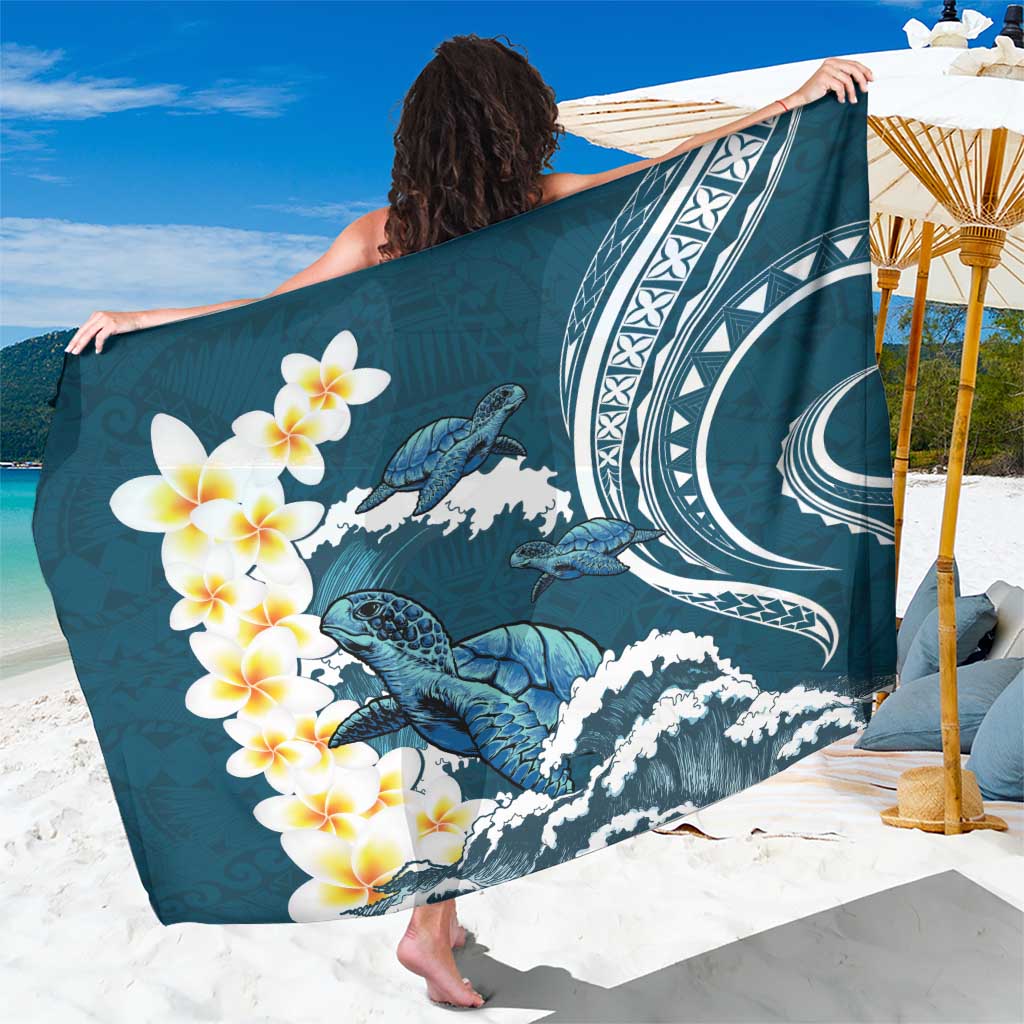 Dark Teal Polynesia Sarong Polynesian Frangipani With Sea Turtles LT14 One Size 44 x 66 inches Dark Teal - Polynesian Pride