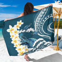 Dark Teal Polynesia Sarong Polynesian Frangipani With Sea Turtles LT14 One Size 44 x 66 inches Dark Teal - Polynesian Pride