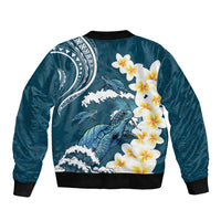 Dark Teal Polynesia Sleeve Zip Bomber Jacket Polynesian Frangipani With Sea Turtles LT14 - Polynesian Pride