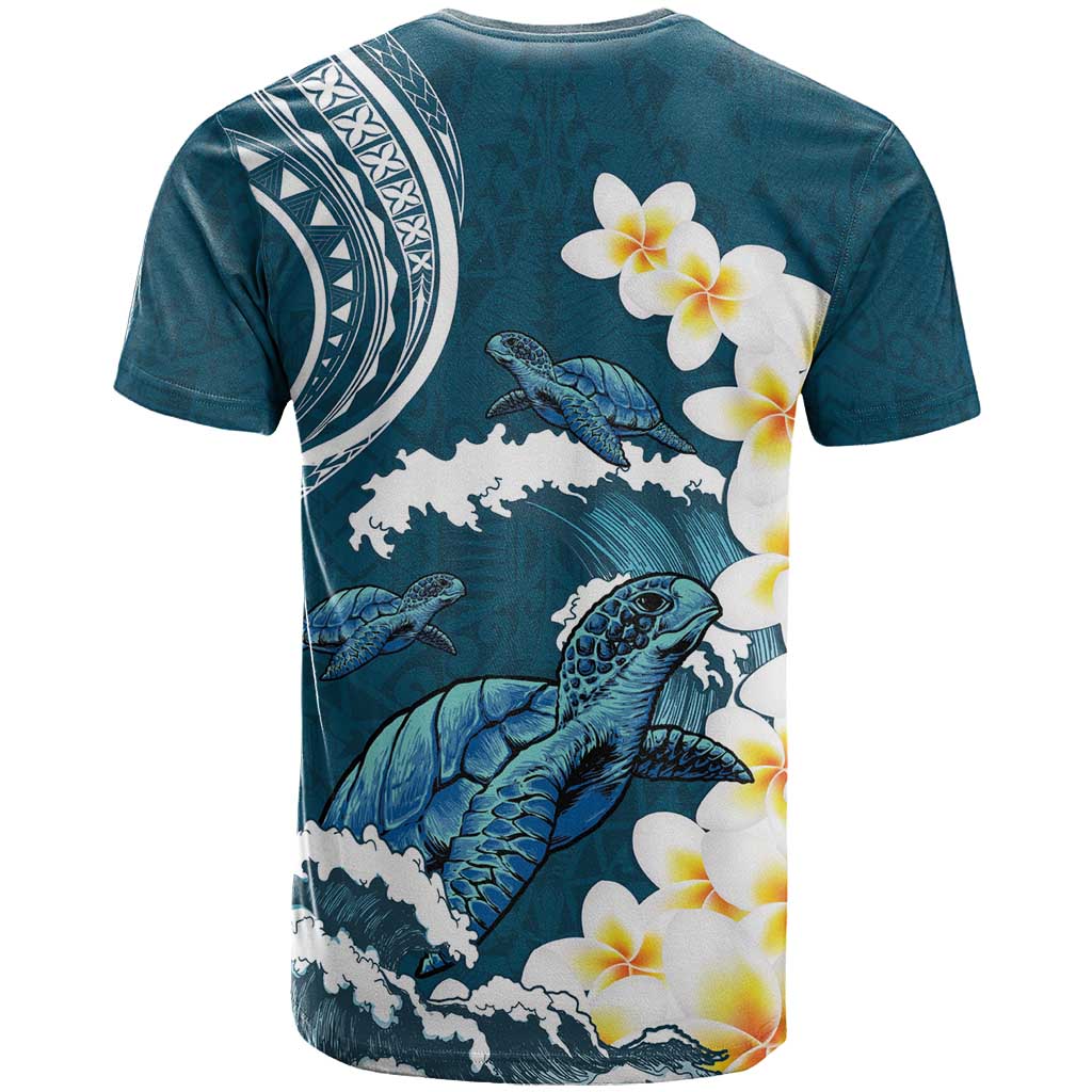 Dark Teal Polynesia T Shirt Polynesian Frangipani With Sea Turtles LT14 - Polynesian Pride