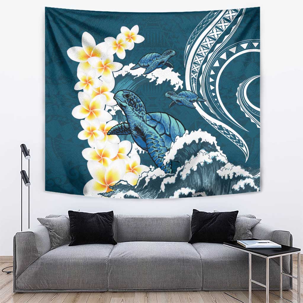 Dark Teal Polynesia Tapestry Polynesian Frangipani With Sea Turtles LT14 Dark Teal - Polynesian Pride