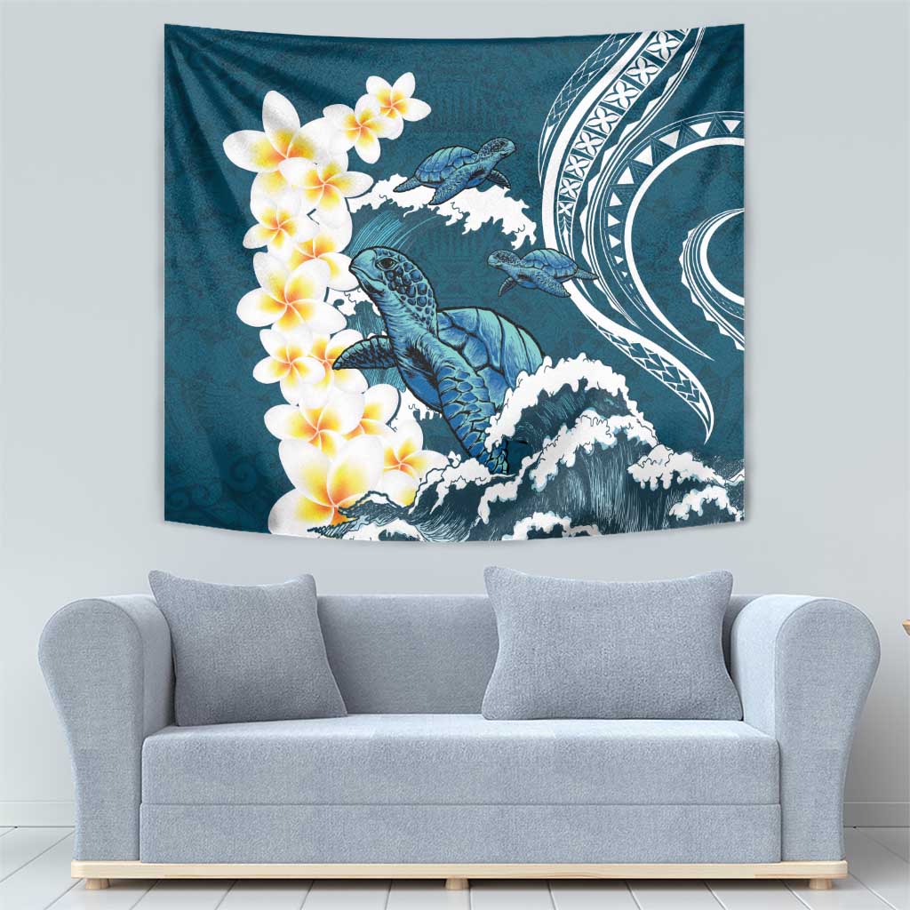 Dark Teal Polynesia Tapestry Polynesian Frangipani With Sea Turtles LT14 - Polynesian Pride