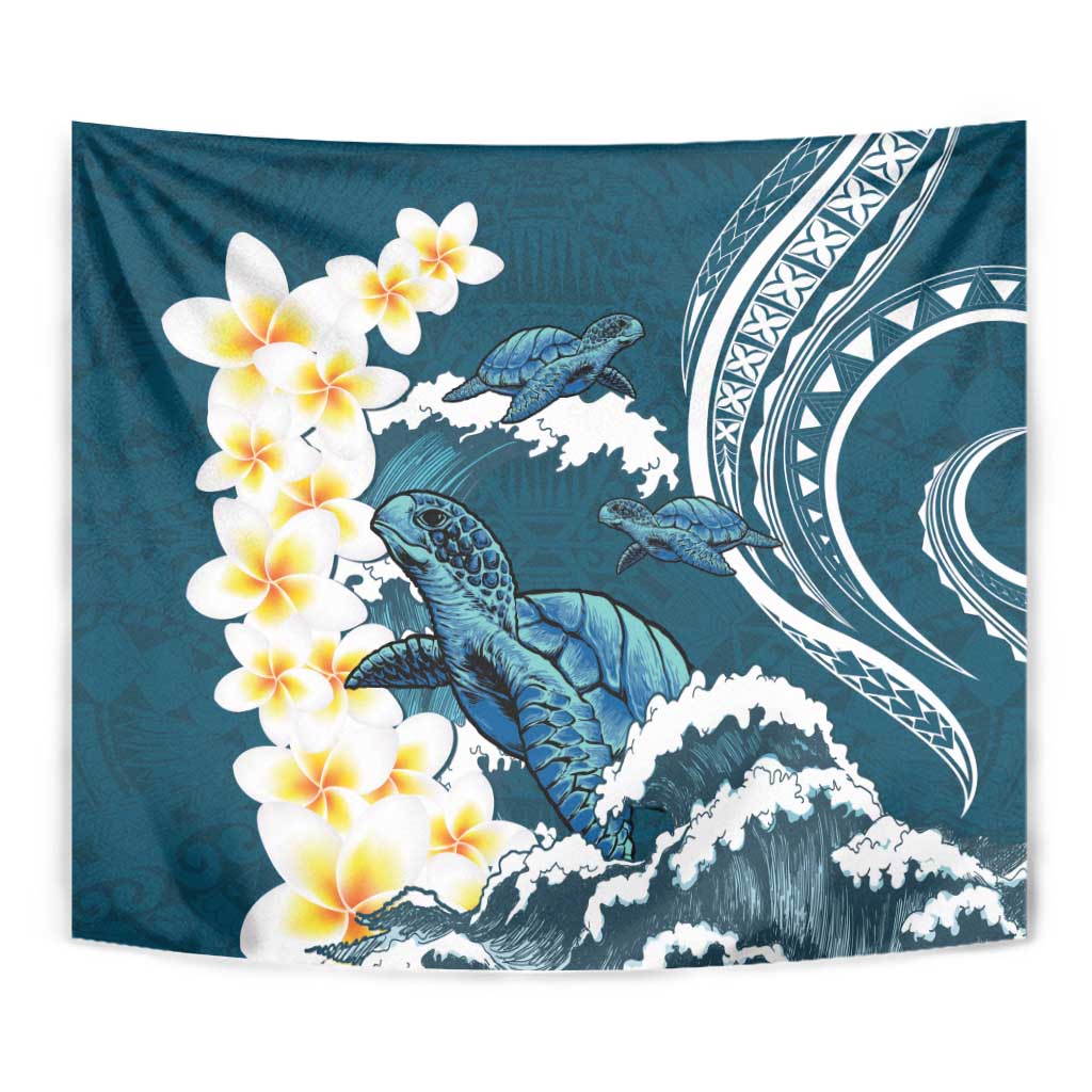 Dark Teal Polynesia Tapestry Polynesian Frangipani With Sea Turtles LT14 - Polynesian Pride