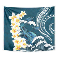 Dark Teal Polynesia Tapestry Polynesian Frangipani With Sea Turtles LT14 - Polynesian Pride