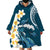 Dark Teal Polynesia Wearable Blanket Hoodie Polynesian Frangipani With Sea Turtles