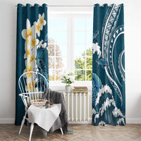 Dark Teal Polynesia Window Curtain Polynesian Frangipani With Sea Turtles LT14 - Polynesian Pride