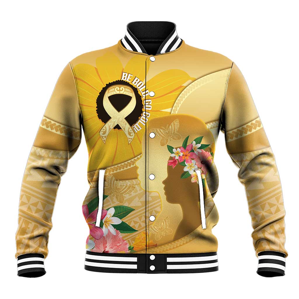 Polynesia Childhood Cancer Awareness Baseball Jacket Be Bold Go Gold Polynesian Art LT14 Unisex Gold - Polynesian Pride