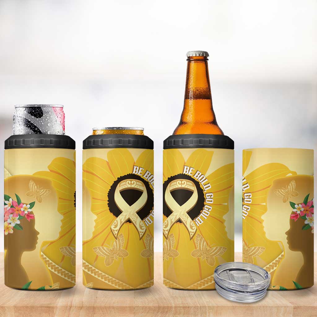 Polynesia Childhood Cancer Awareness 4 in 1 Can Cooler Tumbler Be Bold Go Gold Polynesian Art LT14 - Polynesian Pride