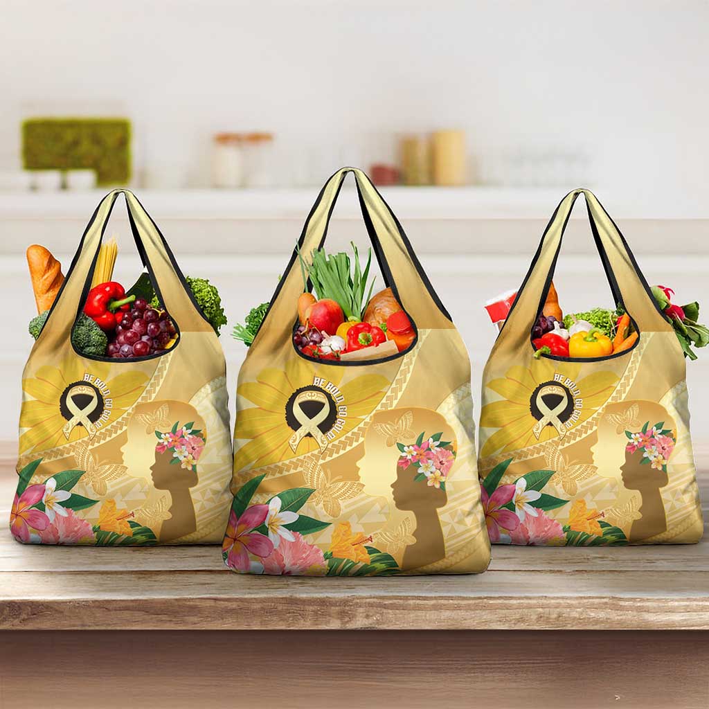 Polynesia Childhood Cancer Awareness Grocery Bag Be Bold Go Gold Polynesian Art LT14 3-pack One Size Gold - Polynesian Pride