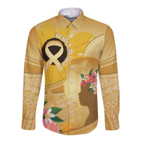 Polynesia Childhood Cancer Awareness Long Sleeve Button Shirt Be Bold Go Gold Polynesian Art LT14 Unisex Gold - Polynesian Pride