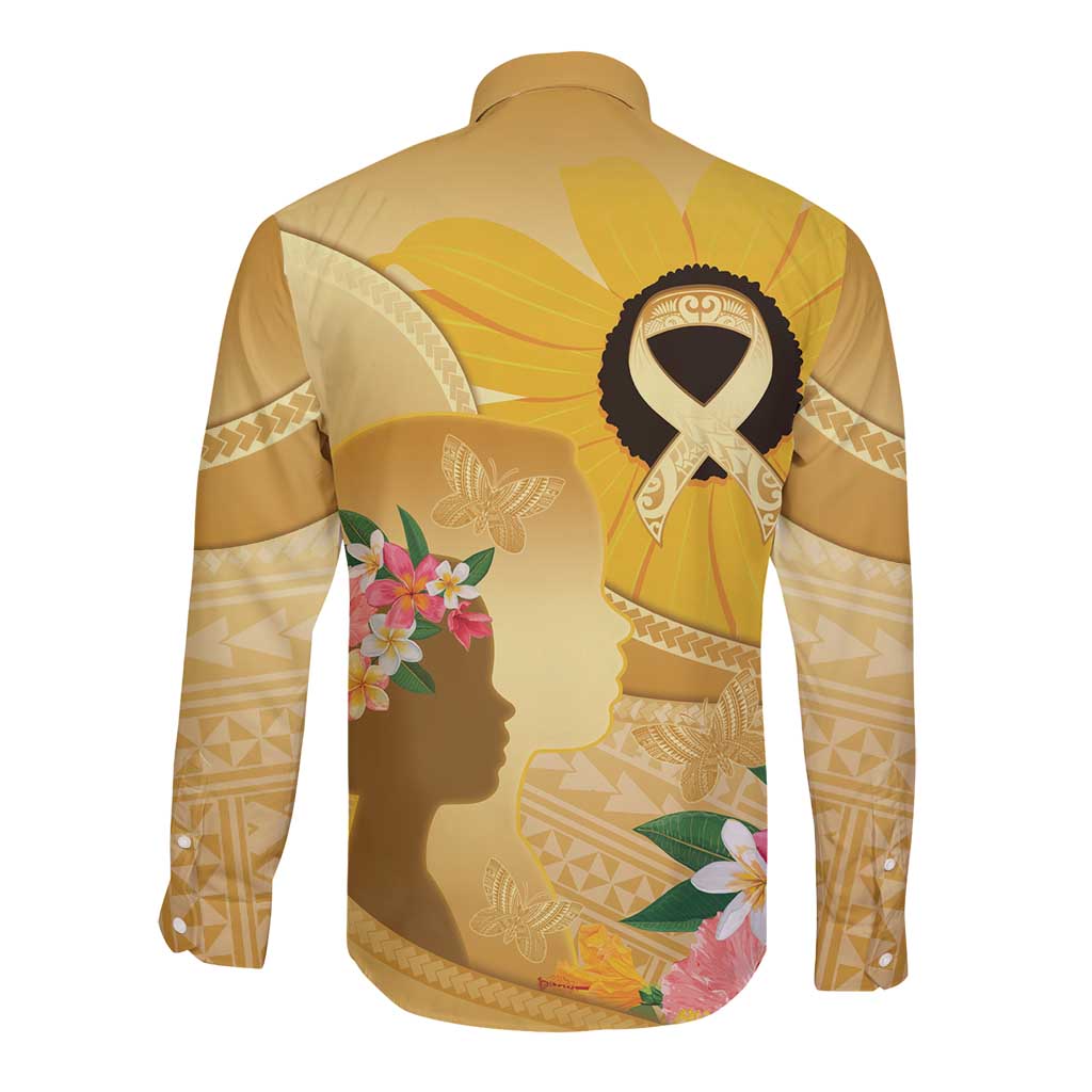 Polynesia Childhood Cancer Awareness Long Sleeve Button Shirt Be Bold Go Gold Polynesian Art LT14 - Polynesian Pride