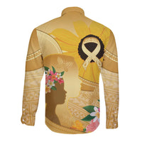 Polynesia Childhood Cancer Awareness Long Sleeve Button Shirt Be Bold Go Gold Polynesian Art LT14 - Polynesian Pride