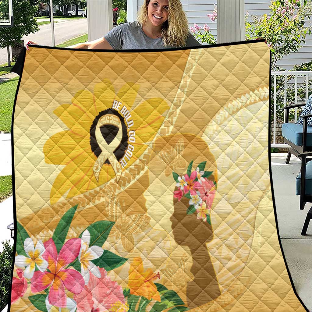 Polynesia Childhood Cancer Awareness Quilt Be Bold Go Gold Polynesian Art LT14 Gold - Polynesian Pride