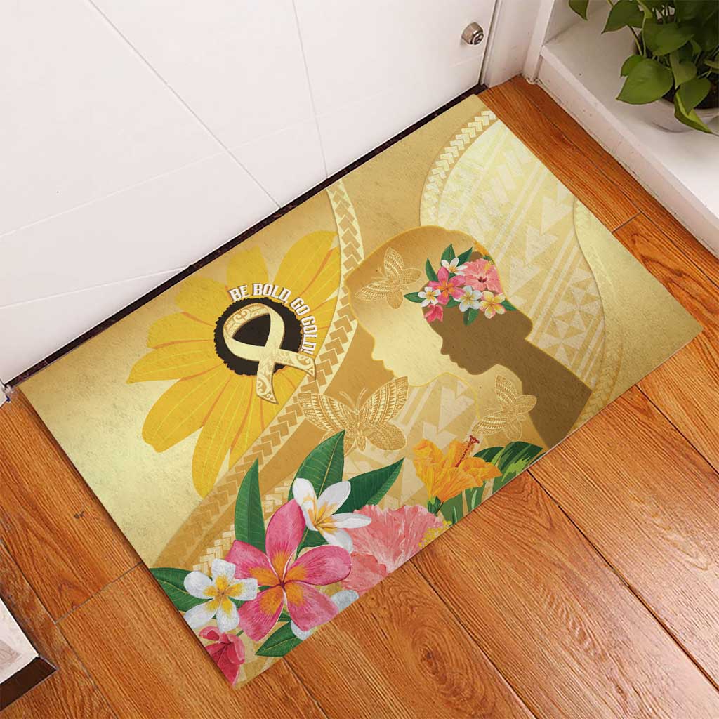 Polynesia Childhood Cancer Awareness Rubber Doormat Be Bold Go Gold Polynesian Art LT14 - Polynesian Pride