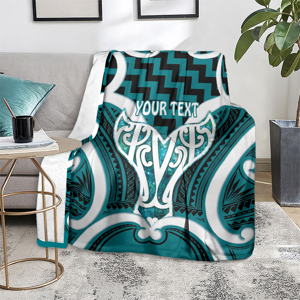 Aotearoa Atua Tangaroa Personalised Blanket God Of The Sea Maori Whale Tail Cyan LT14 - Polynesian Pride