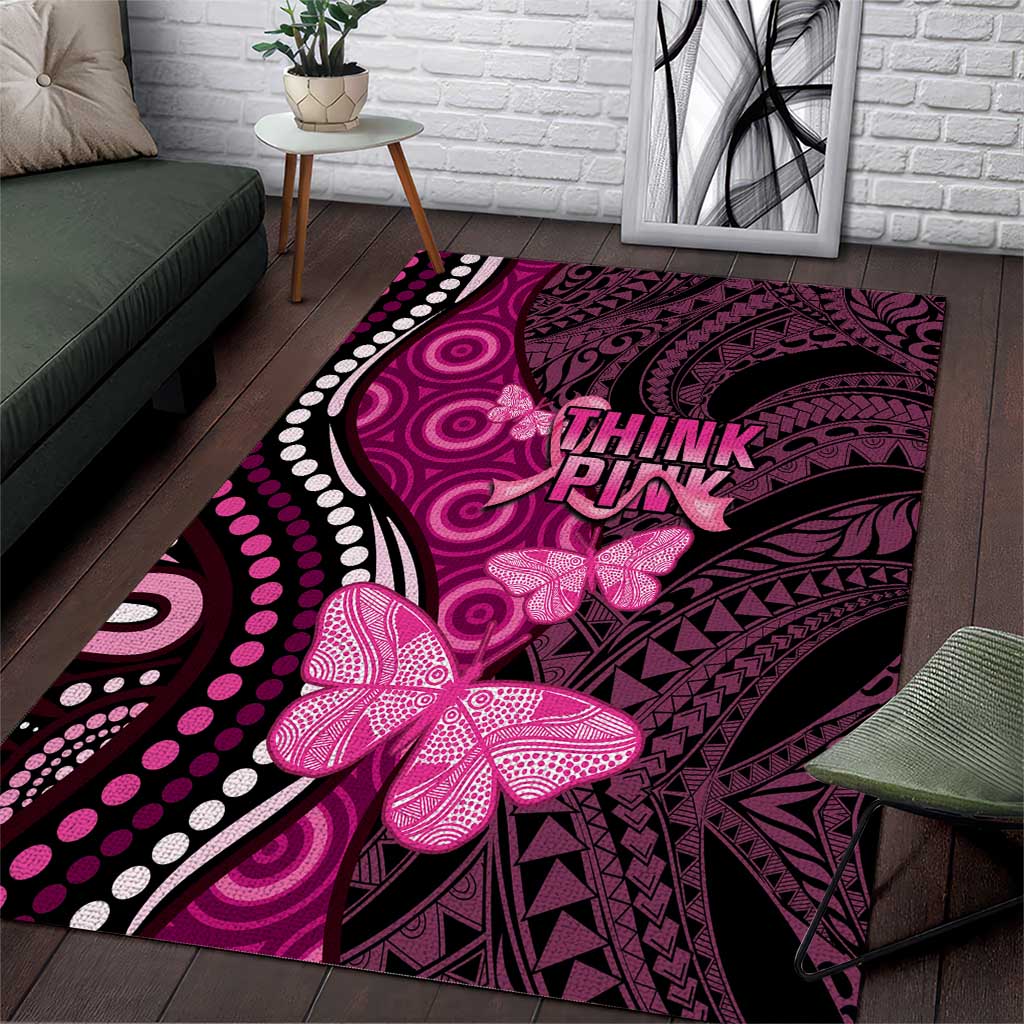 Think Pink Breast Cancer Awareness Area Rug Butterfly Aboriginal Mix Polynesian Pattern