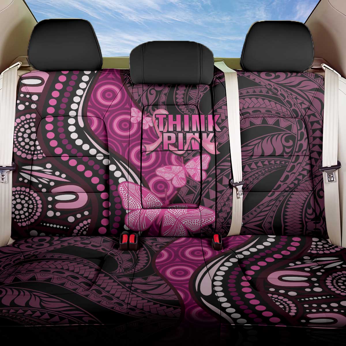Think Pink Breast Cancer Awareness Back Car Seat Cover Butterfly Aboriginal Mix Polynesian Pattern LT14 One Size Pink - Polynesian Pride