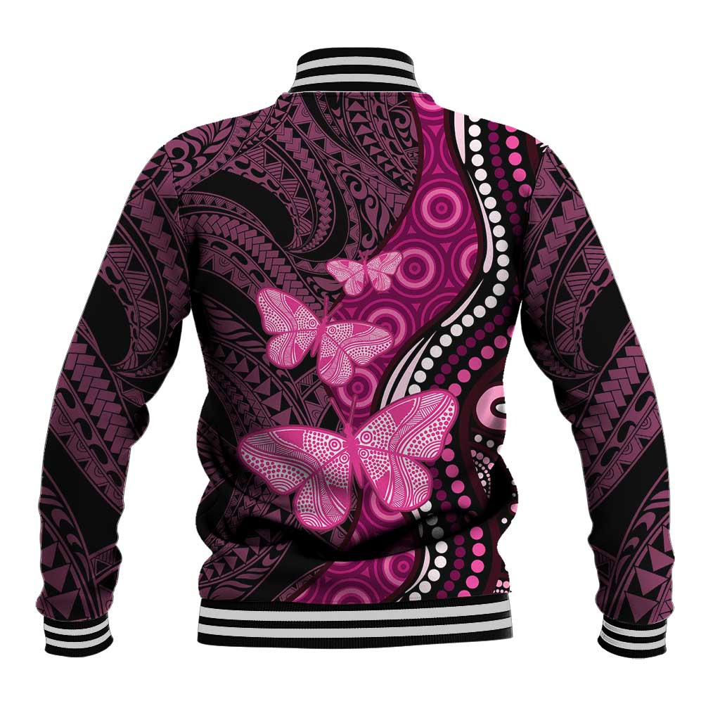 Think Pink Breast Cancer Awareness Baseball Jacket Butterfly Aboriginal Mix Polynesian Pattern LT14 - Polynesian Pride