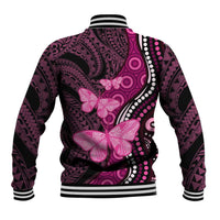 Think Pink Breast Cancer Awareness Baseball Jacket Butterfly Aboriginal Mix Polynesian Pattern LT14 - Polynesian Pride