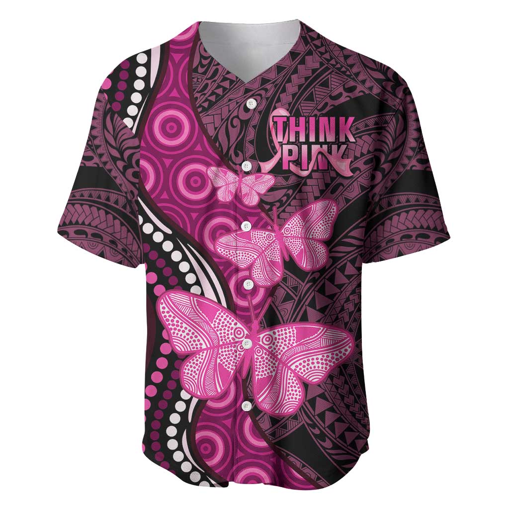 Think Pink Breast Cancer Awareness Baseball Jersey Butterfly Aboriginal Mix Polynesian Pattern LT14 Pink - Polynesian Pride