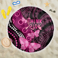 Think Pink Breast Cancer Awareness Beach Blanket Butterfly Aboriginal Mix Polynesian Pattern LT14 One Size 150cm Pink - Polynesian Pride
