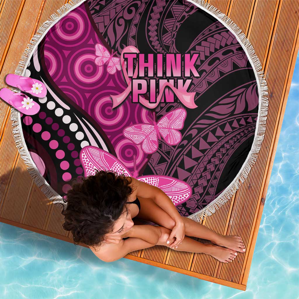 Think Pink Breast Cancer Awareness Beach Blanket Butterfly Aboriginal Mix Polynesian Pattern LT14 - Polynesian Pride