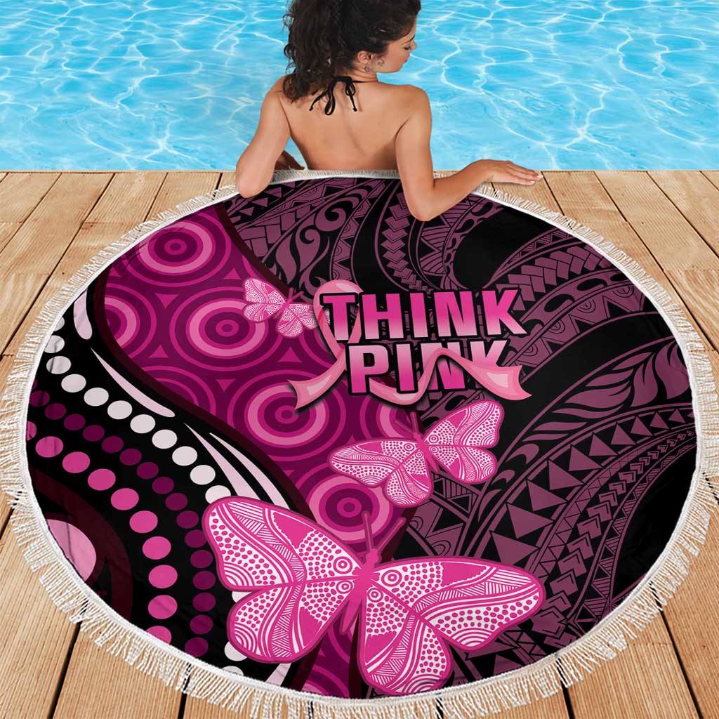 Think Pink Breast Cancer Awareness Beach Blanket Butterfly Aboriginal Mix Polynesian Pattern LT14 - Polynesian Pride