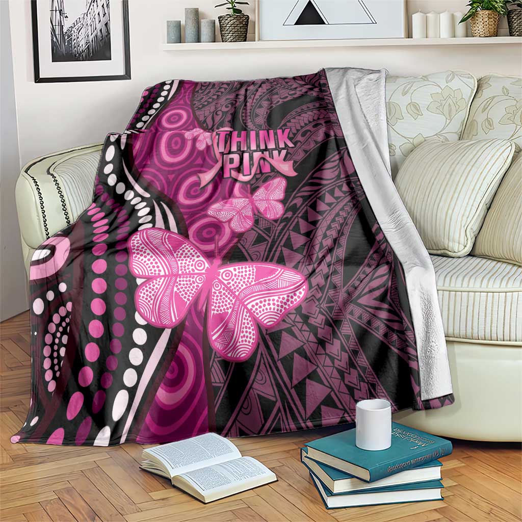 Think Pink Breast Cancer Awareness Blanket Butterfly Aboriginal Mix Polynesian Pattern