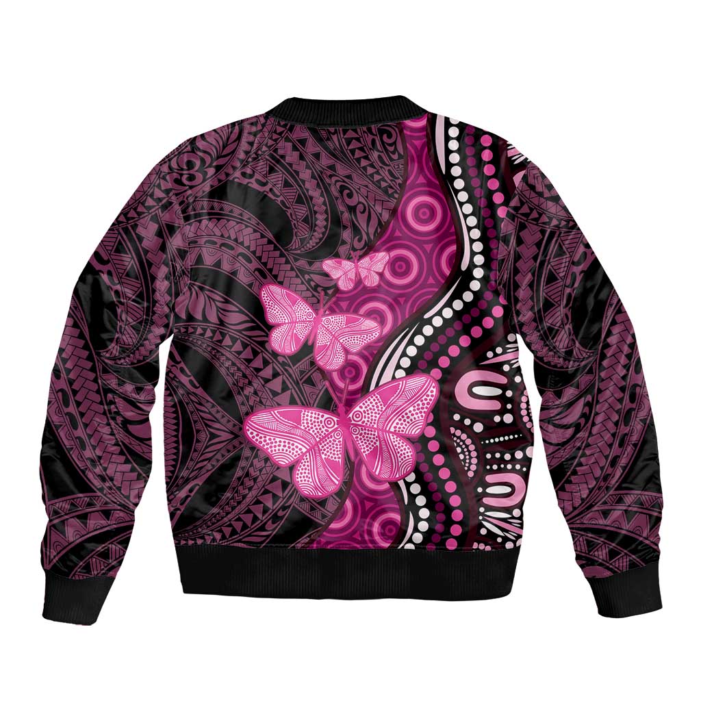 Think Pink Breast Cancer Awareness Bomber Jacket Butterfly Aboriginal Mix Polynesian Pattern LT14 - Polynesian Pride