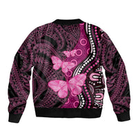 Think Pink Breast Cancer Awareness Bomber Jacket Butterfly Aboriginal Mix Polynesian Pattern LT14 - Polynesian Pride