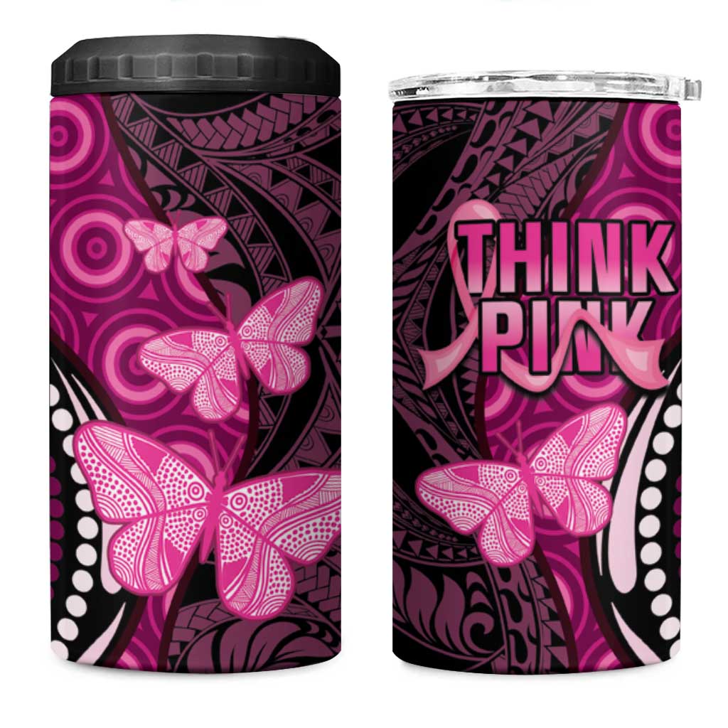 Think Pink Breast Cancer Awareness 4 in 1 Can Cooler Tumbler Butterfly Aboriginal Mix Polynesian Pattern LT14 One Size: 16 oz Pink - Polynesian Pride