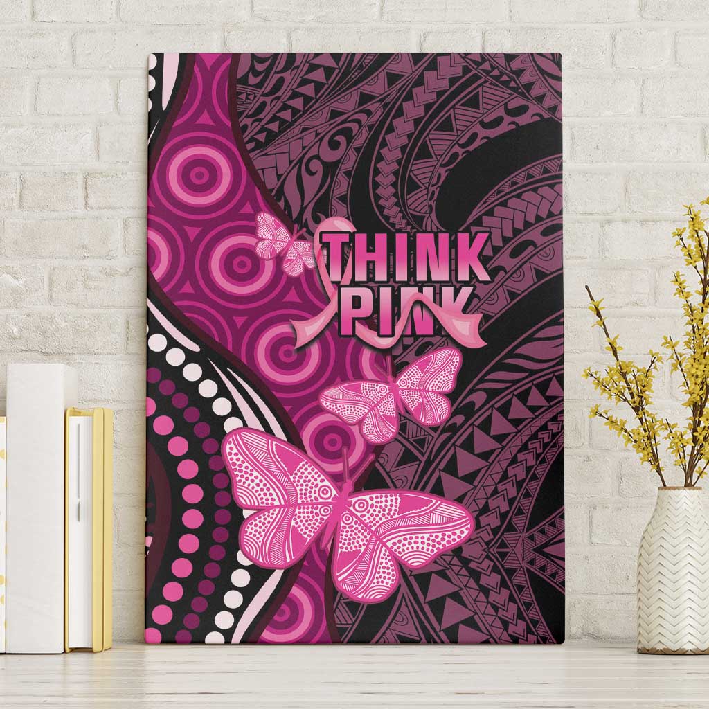 Think Pink Breast Cancer Awareness Canvas Wall Art Butterfly Aboriginal Mix Polynesian Pattern