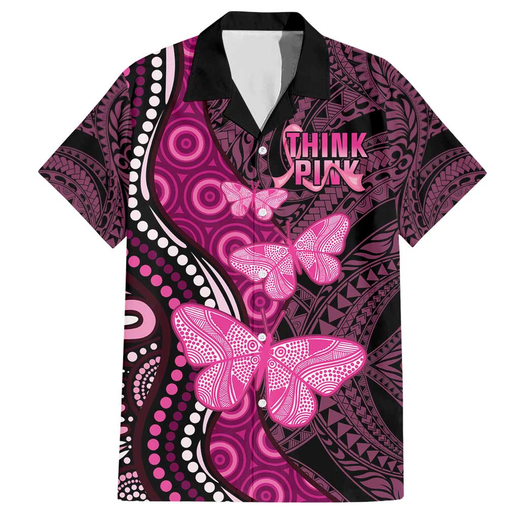 Think Pink Breast Cancer Awareness Hawaiian Shirt Butterfly Aboriginal Mix Polynesian Pattern